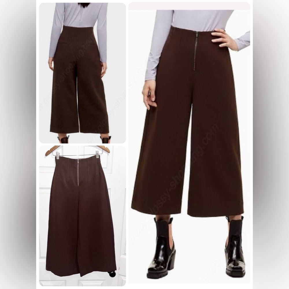 Aritzia BABATON 1-01 Cady Pant Brown Zipper Front Corset Waist Wide Leg Size 0